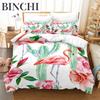 Soft Flamingo 3D Print Bedding Set Fresh Style Cartoon Animals Green Leaves Tropical Fruit Floral D