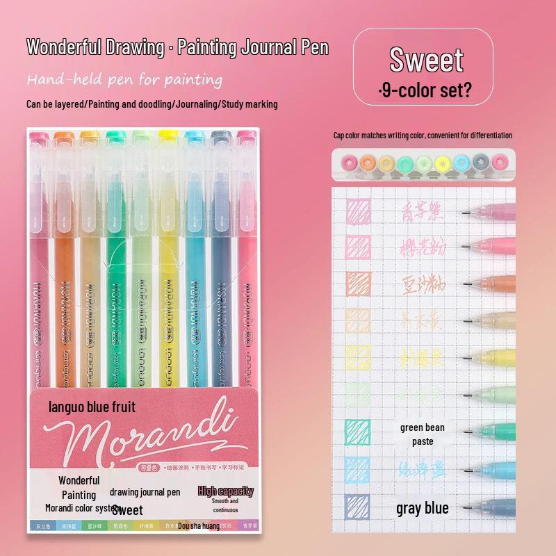 Blaues Frucht-Tagebuch-Stifteset: Gel-, Highlight-, Doodle- & Fluoreszenz-Markerstifte zum Zeichnen & Ausmalen, Große Kapazität