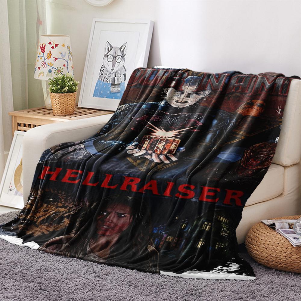 1PC Custom Name Hellraiser Patterned Flannel Blanket Suitable For All Seasons for Home Decor Warmth and Comfort Gifts Holiday Present