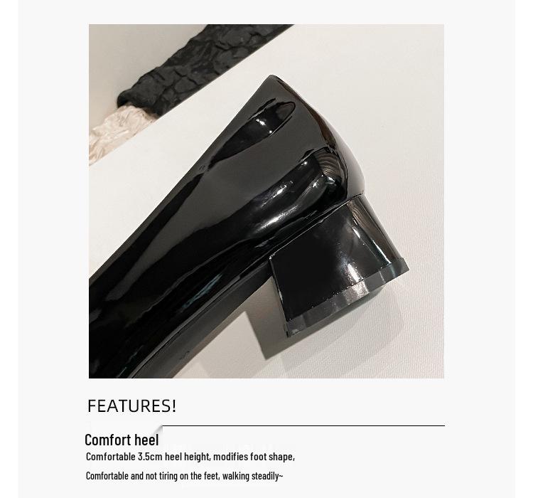 2026 Spring New Arrival: Women's French Patent Leather Chunky Mid-Heel Square Toe Shoes