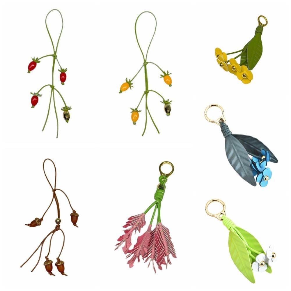 Handmade Flower Pu Leather Pendant Tomato Bag Pendant Fashion Leather Keychain  Men