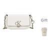 Calvin Klein Letter Twist Lock Flap Chain Shoulder Bag Medium Women shoulder bag Moonlight-White DH3240-391