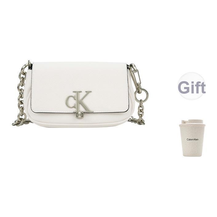 Calvin Klein Letter Twist Lock Flap Chain Shoulder Bag Medium Women shoulder bag Moonlight-White DH3240-391