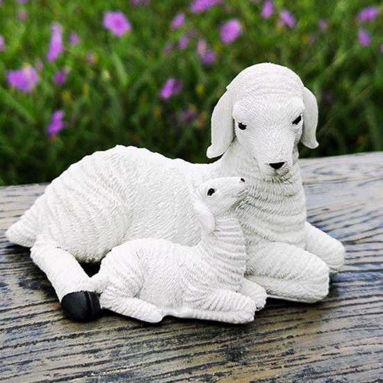 Harz Lamm Figur Kleine Schaf Familie Statue Rustikale Bauernhaus Tier Skulptur für Feengarten Hof Terrasse Landschaftsgestaltung Dekor