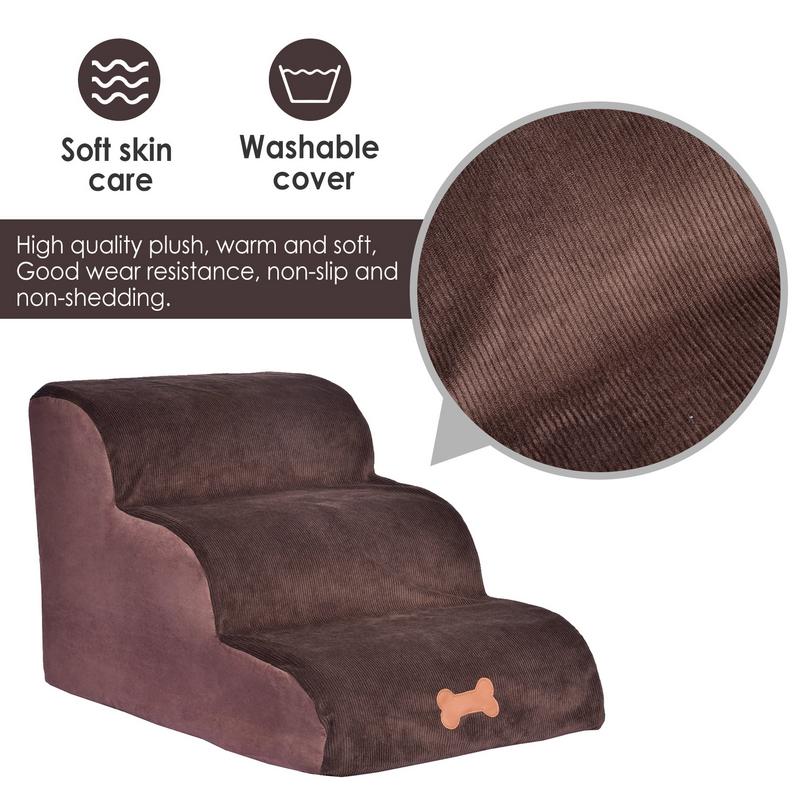 Dog Ramps 3 Steps Dog Stairs For Sofa Couch Bed High Density Sponge Ramps For Small Dogs And Cats Non-Slip Washable Stair Ladder