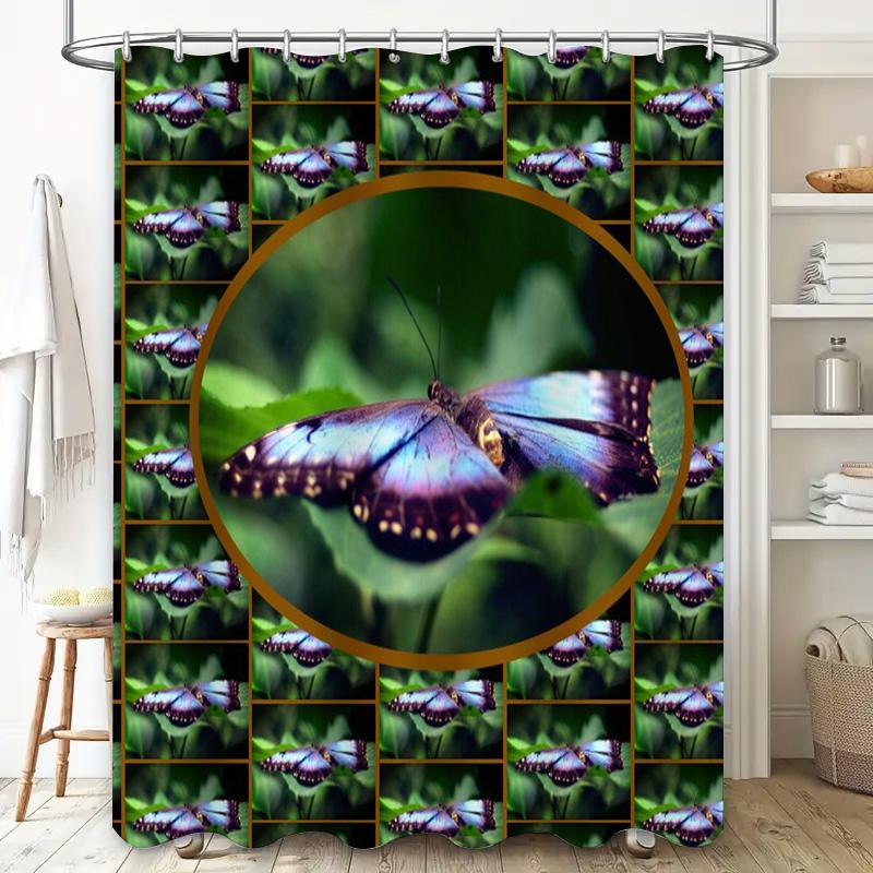 Butterfly Pattern Shower Curtain Set for Bathroom Decor Blue Purple Floral Design Waterproof Fabric Shower Panels Home Supplies