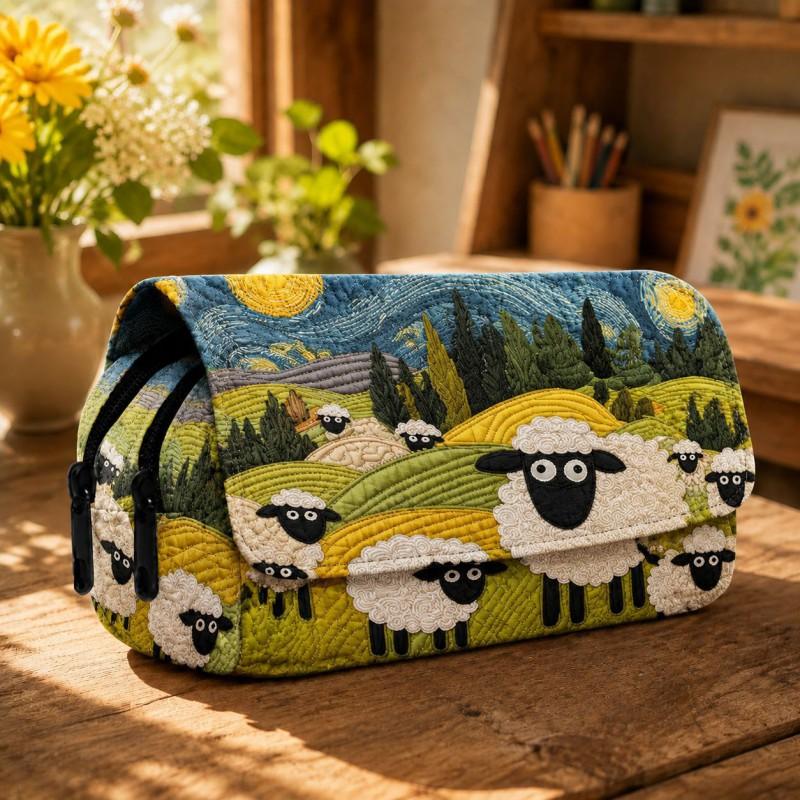 Pencil Case Students Digital Print Lamb Quilted School Office Daily Use