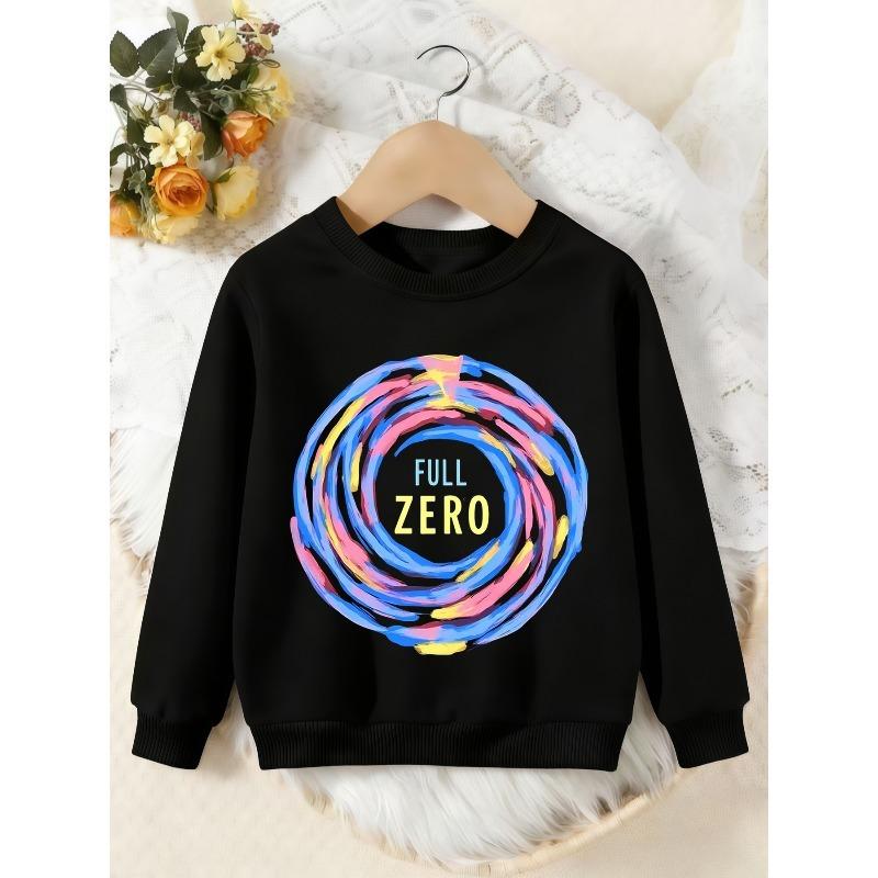 Unisex Kids Crewneck Sweatshirt, Colorful Swirl Full Zero Letter Print Pullover, Boys Girls Trendy Casual Sweatshirt For Kids Over 4 Years Old