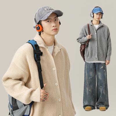 Japanese Style Men's Vintage Turtleneck Cardigan Sweater Autumn Winter Casual Relaxed Solid Knitwear
