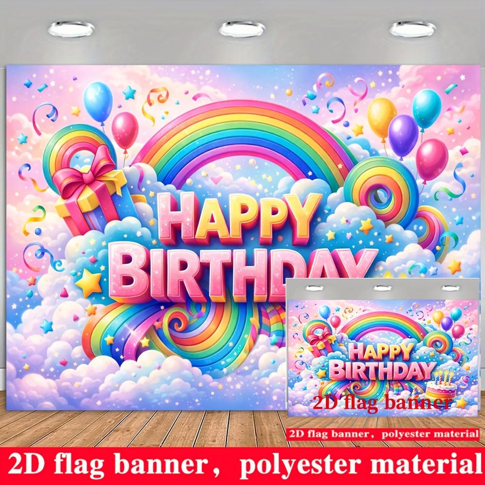Striscione Buon Compleanno Sfondo Palloncini Arcobaleno Scatole Regalo Stelle Festoni