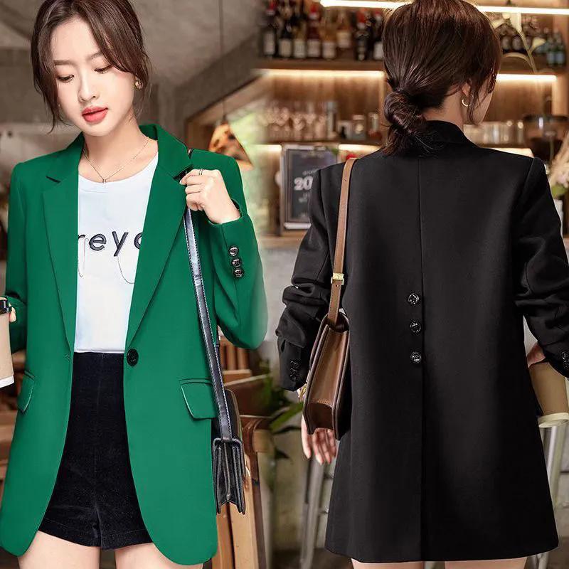 WTEMPO Office Ladies Large Size Solid Color V-neck Blazer Coats Women's Spring Autumn Long Sleeve Elegant Slim Button Coats