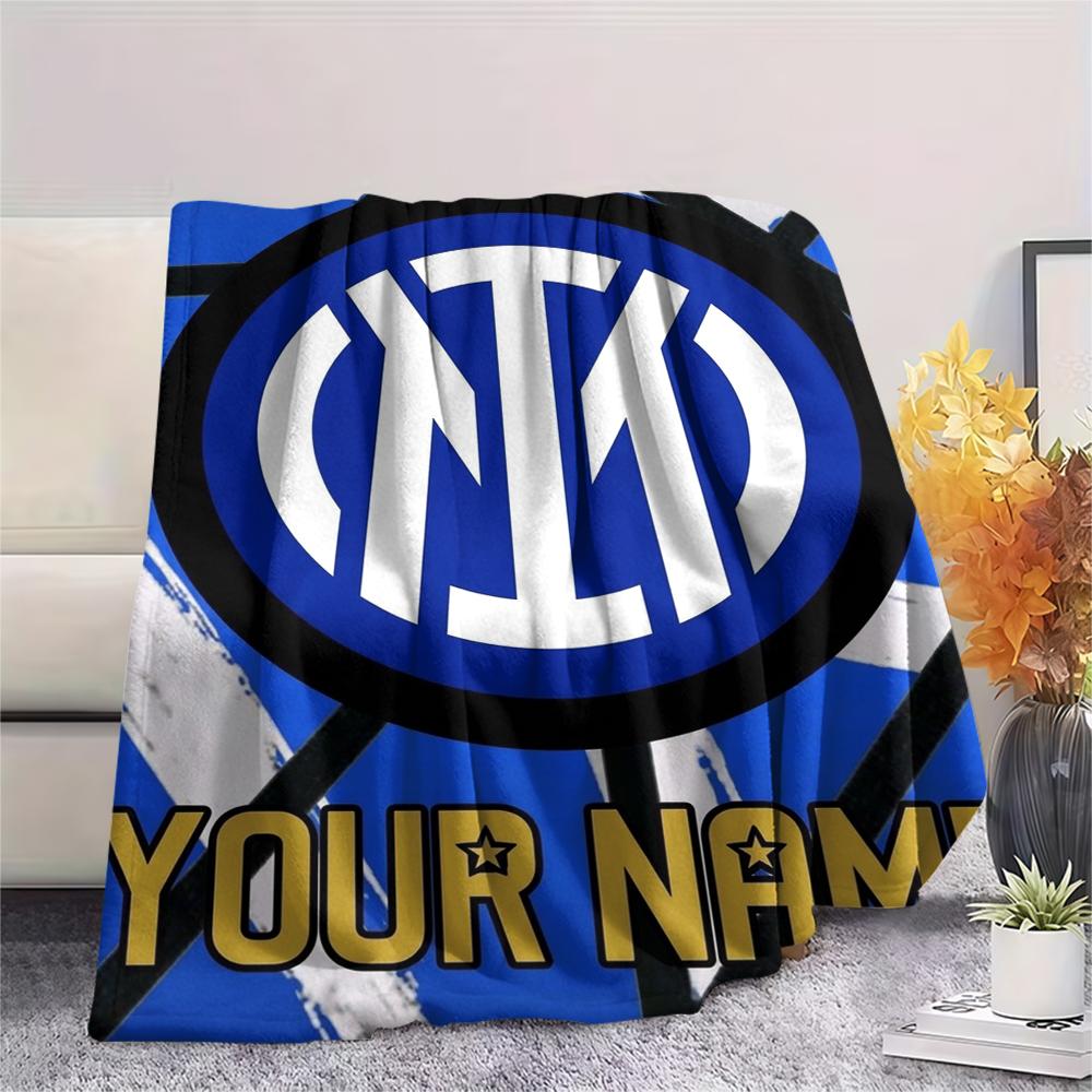1PC Custom Name Inter Milan Patterned Flannel Blanket Suitable For All Seasons for Home Decor Warmth and Comfort Gifts Holiday Present