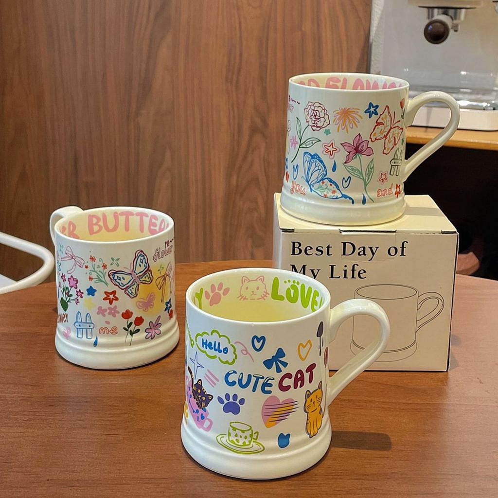 French Girl Heart Water Cup Girls Office Ceramic Couple High Value High Sense Coffee Cup