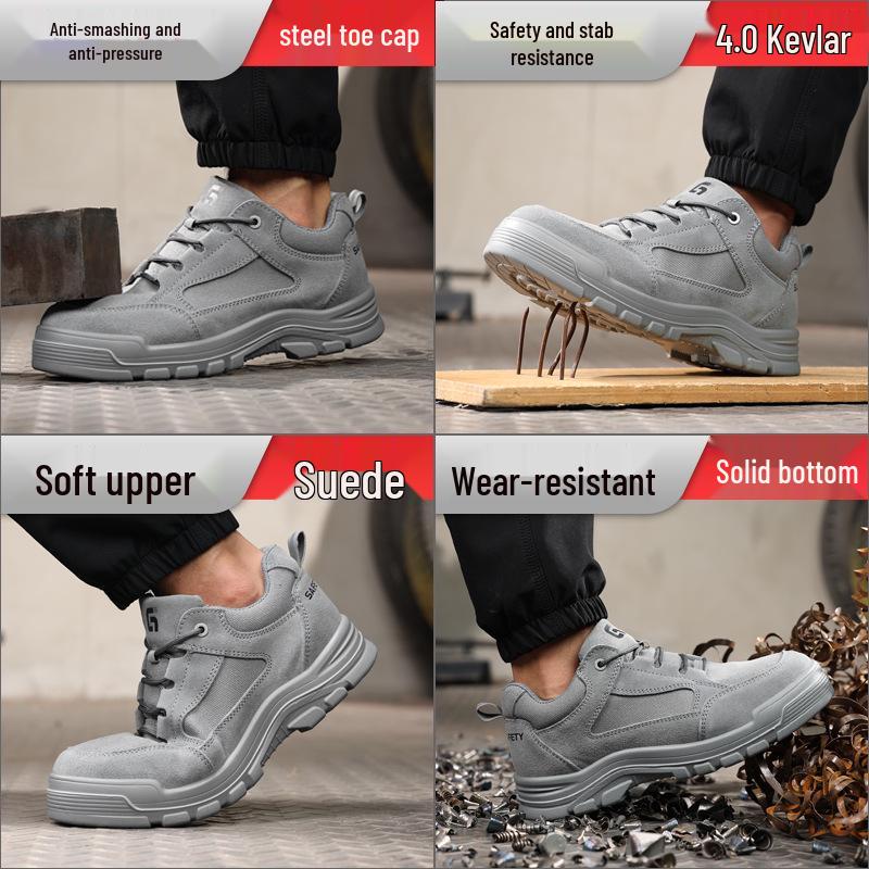 Plus Velvet Steel Toe Anti-Smash and Puncture Work Shoes: Wear-Resistant, Acid & Alkali Resistant, Comfortable Safety Sole.