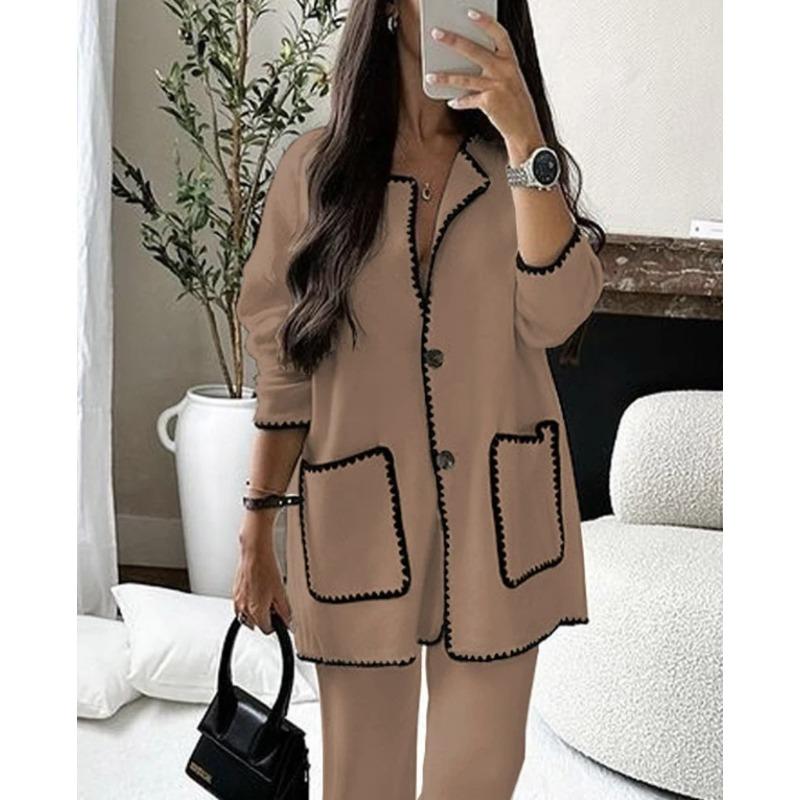 Fashion Patchwork Pocket O-neck Long Sleeve Coat for Women Elegant Single Breasted Cardigan Jacket Knitting Crop Female Coats Warm Outerwear Two-piece