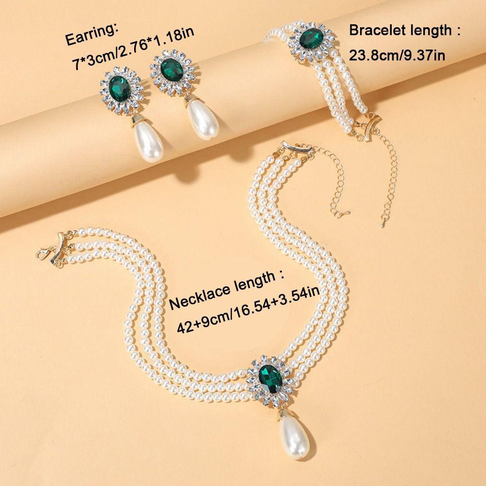 Inlaid Rhinestone Multilayer Jewelry Set Shining Clavicle Chain Pearl Necklace Earring Set Bridal