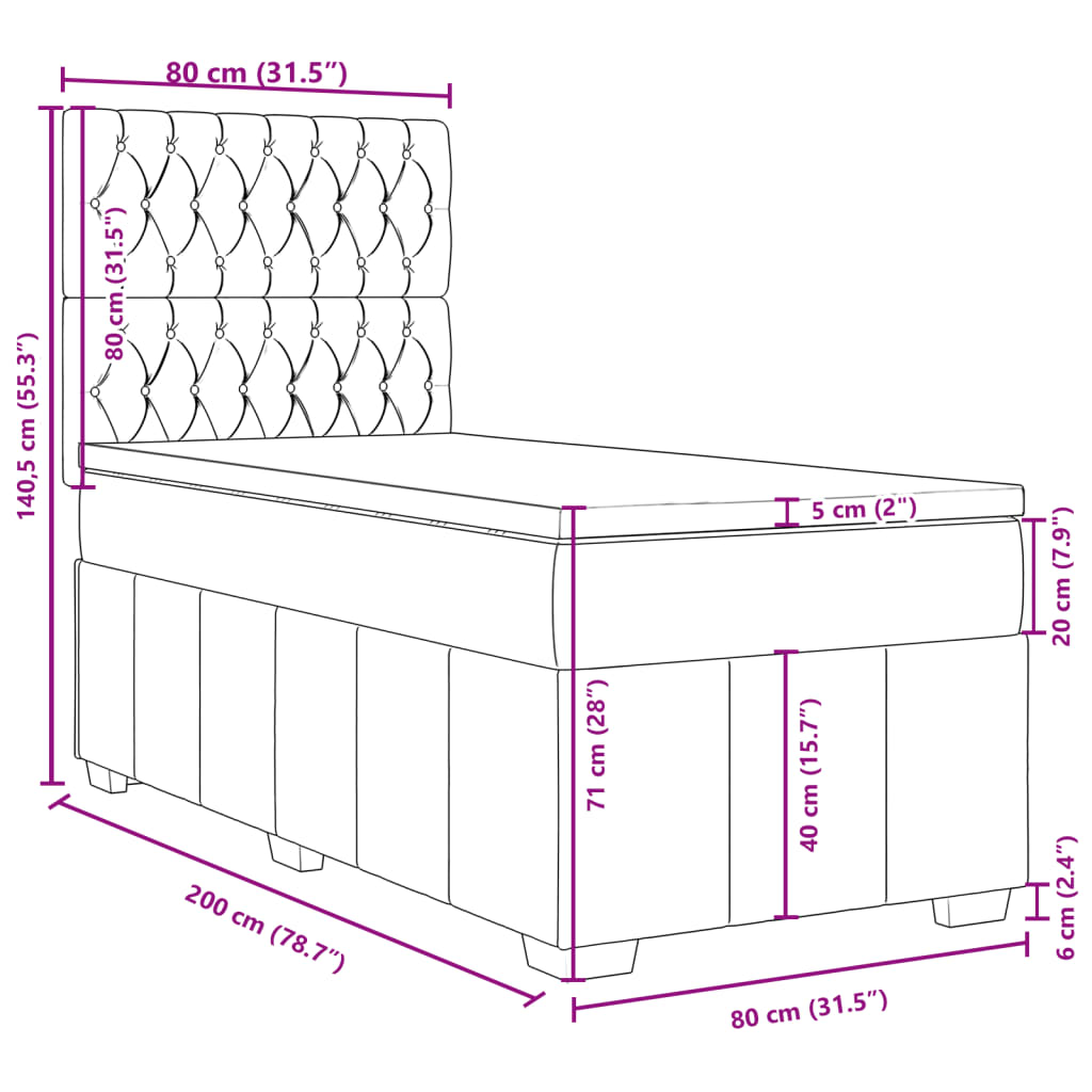 Box Spring Bed with Mattress Black 80 x 200 cm Fabric