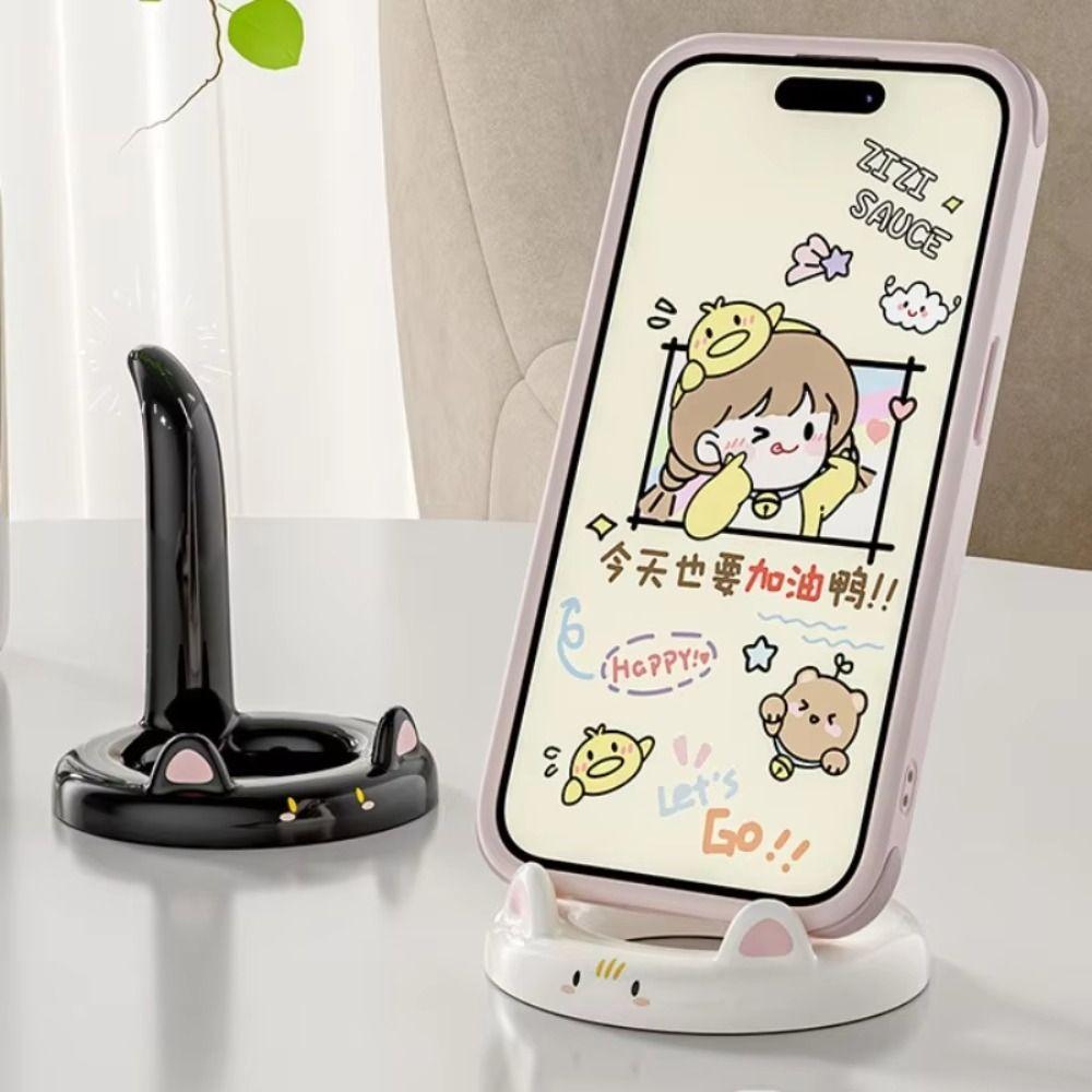 Anti Slip Cat Desktop Stand Figure Model Cat Shape Phone Bracket  Watching TV Phone Support