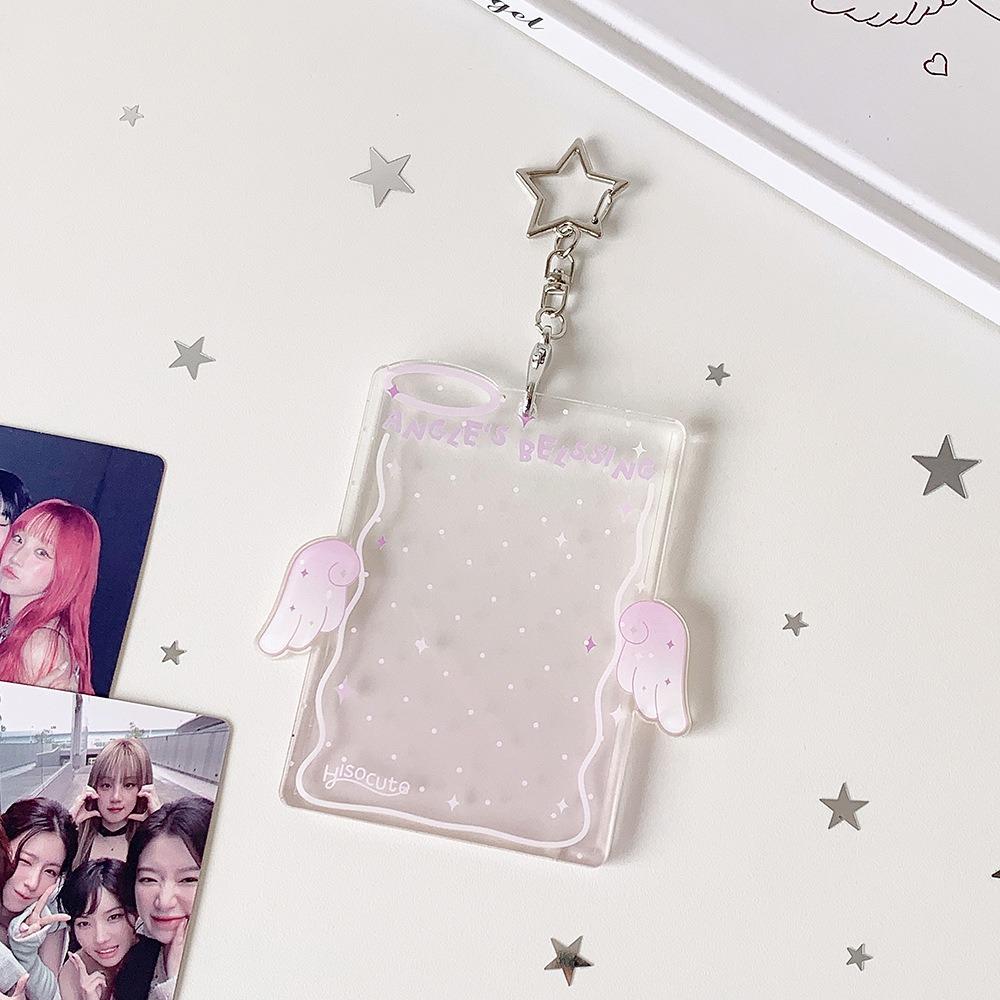 

New Acrylic Kpop Card Holder 3 Inch Keychain Idols Photocard Holder Angel Wing Protective Badge ID Holder Bag Pendant фіолетовий