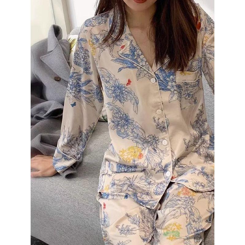 Widodo Thick Satin Pajamas Women Spring and Autumn Light Luxury High-End Silk High-Grade Modal Garden Summer Homewear