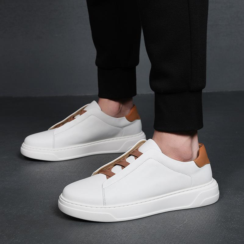 Men'S Shoes 2025 New Versatile One Foot Lazy Casual Board Shoes Top Layer Cowhide Men'S White Shoes Real Leather