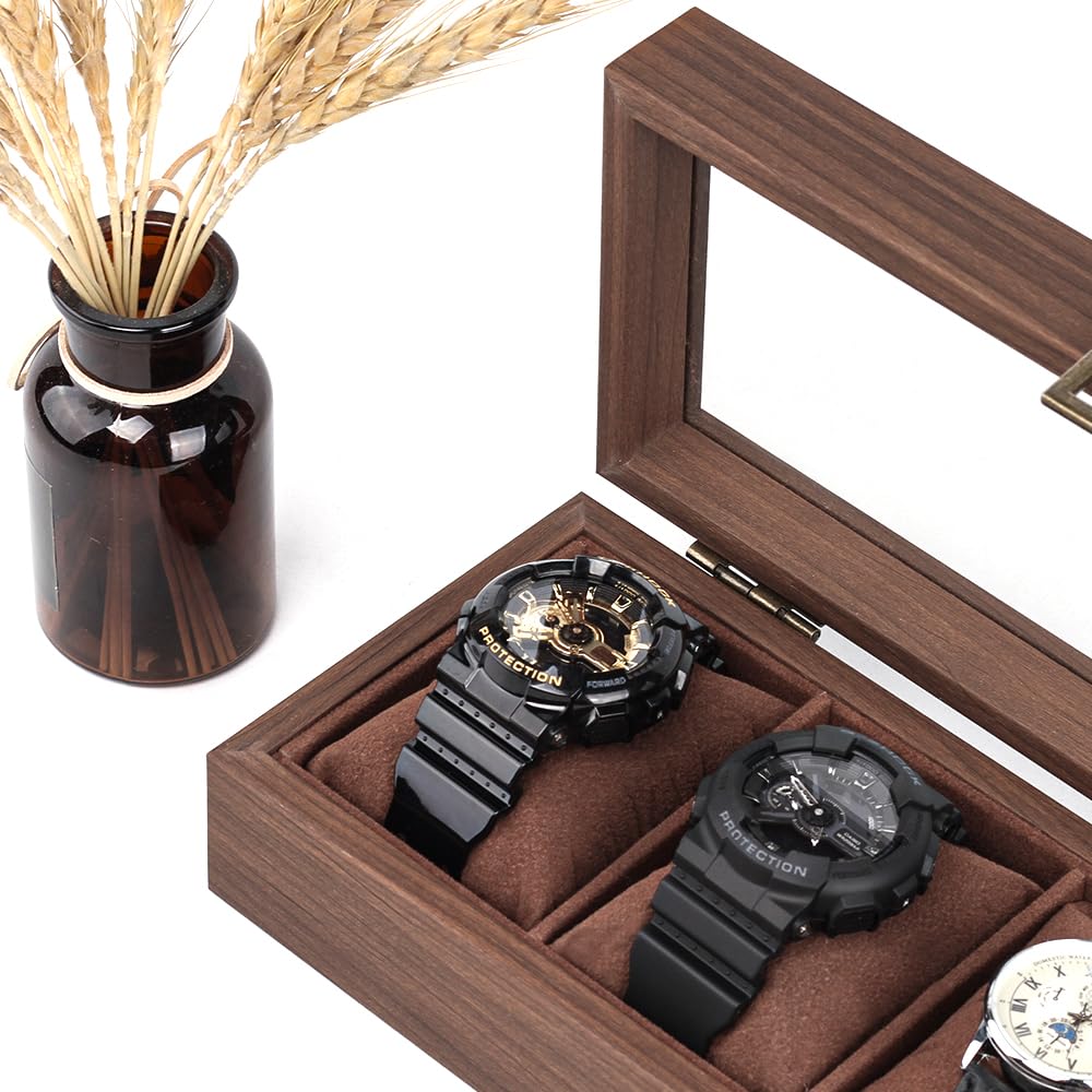 Baskiss Luxury Wooden Watch Holds 4 Large Fits Large Perfect for Watch Watch or Watch Display Case, Watches, Compartments, Dials, Collections, Box,