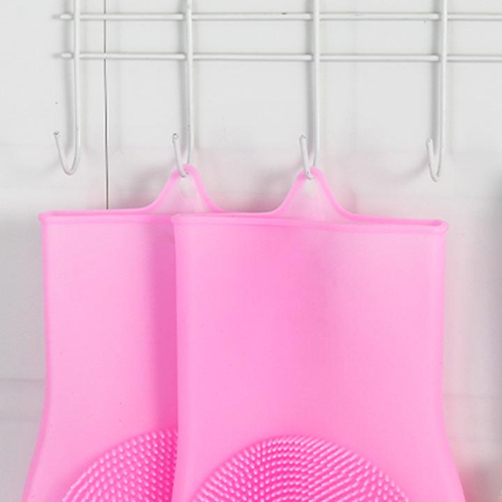 Silicone Dishwashing Gloves with Thickened Palm and Massage Brush for Durable Hand Protection.