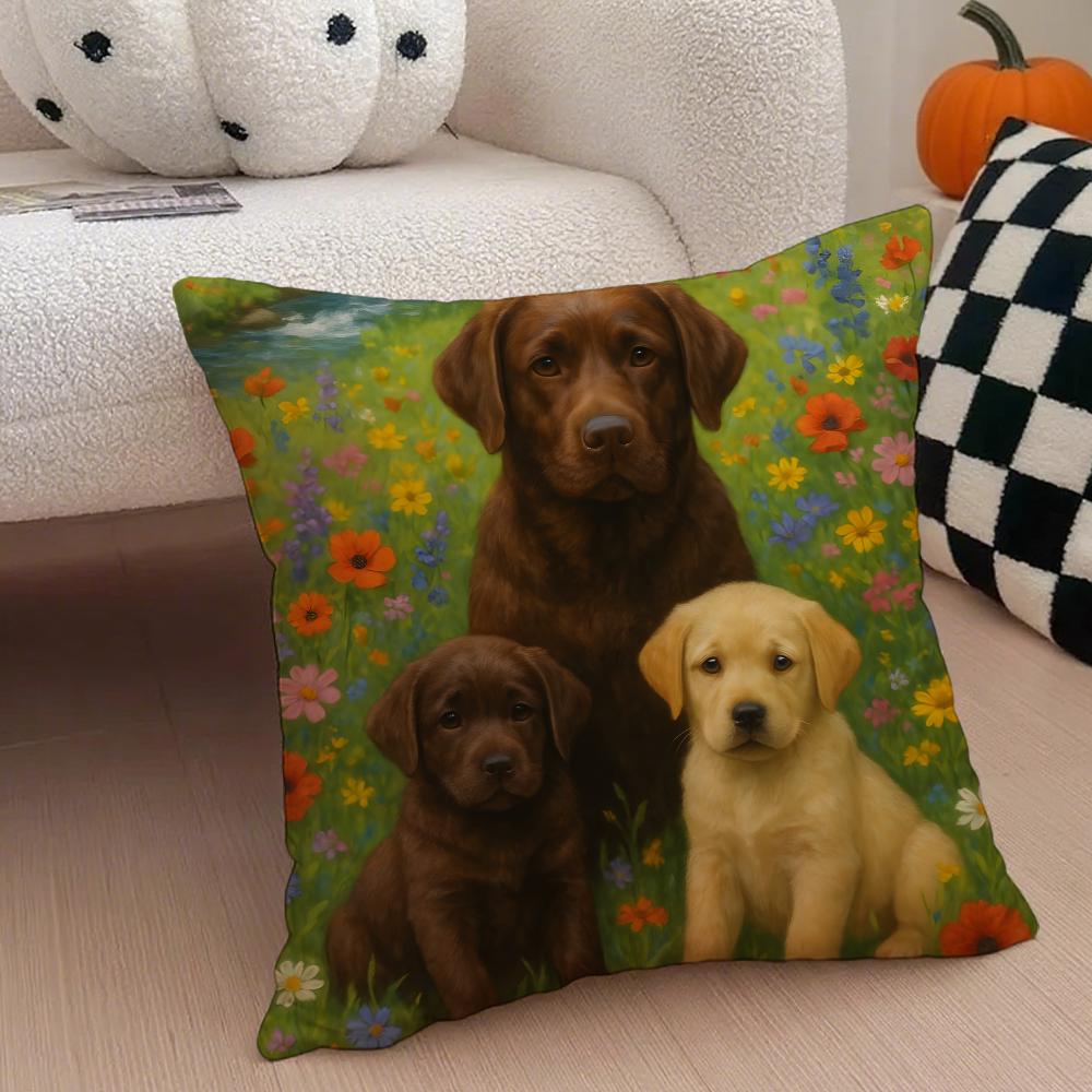 Labrador Retriever Cushion Cover Linen Pillow Case Soft Breathable Protective Couch Room Decoration