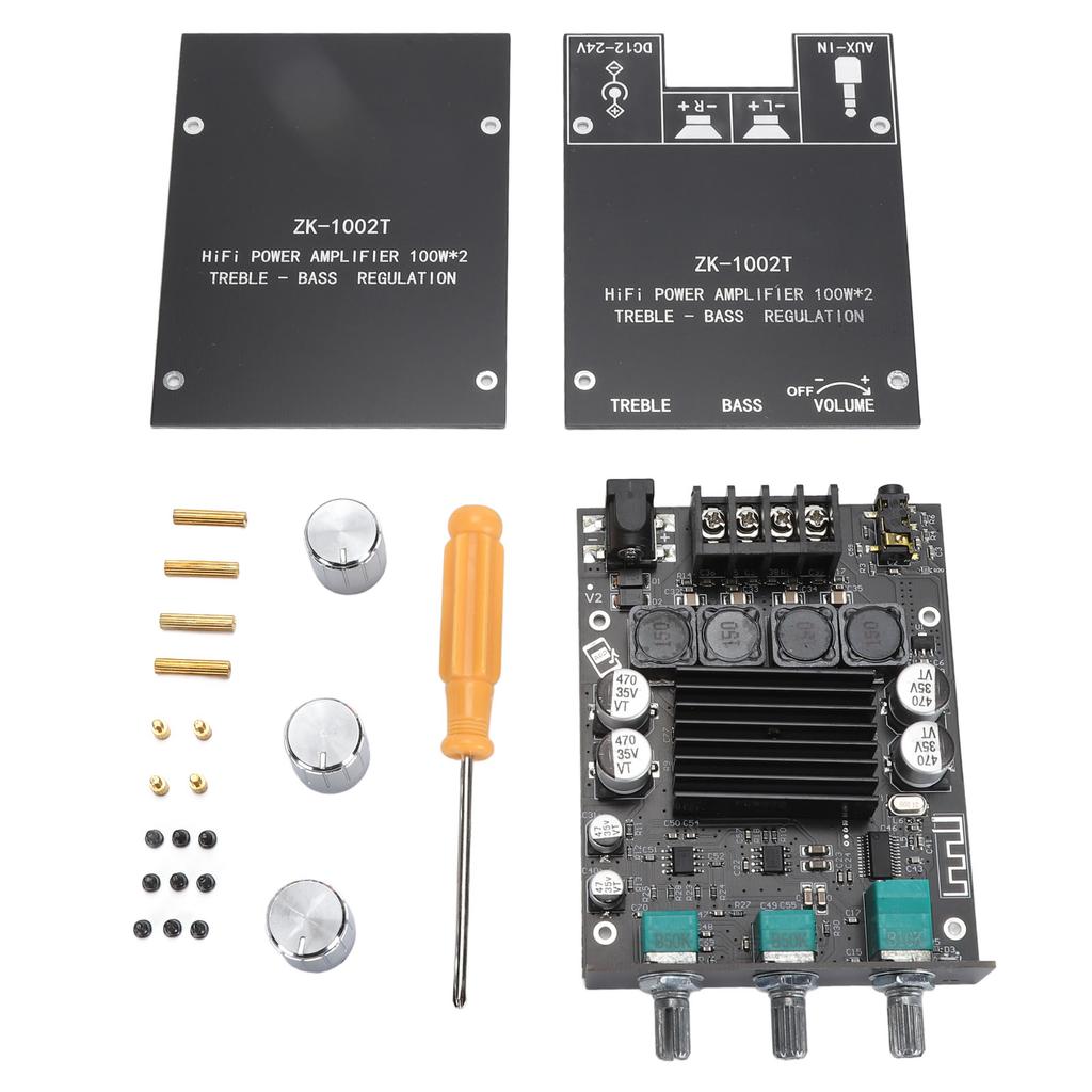 2x100W Amplifier Board HIFI with Treble Bass Control TPA3116D2 DC12‑24V BT AUX Inputs 2.0 Channel