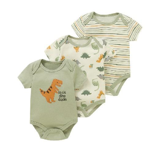 New Three-piece Baby Clothes Fart Clothes Short-sleeved Summer Printed Children's Clothing Baby One-piece Suit
