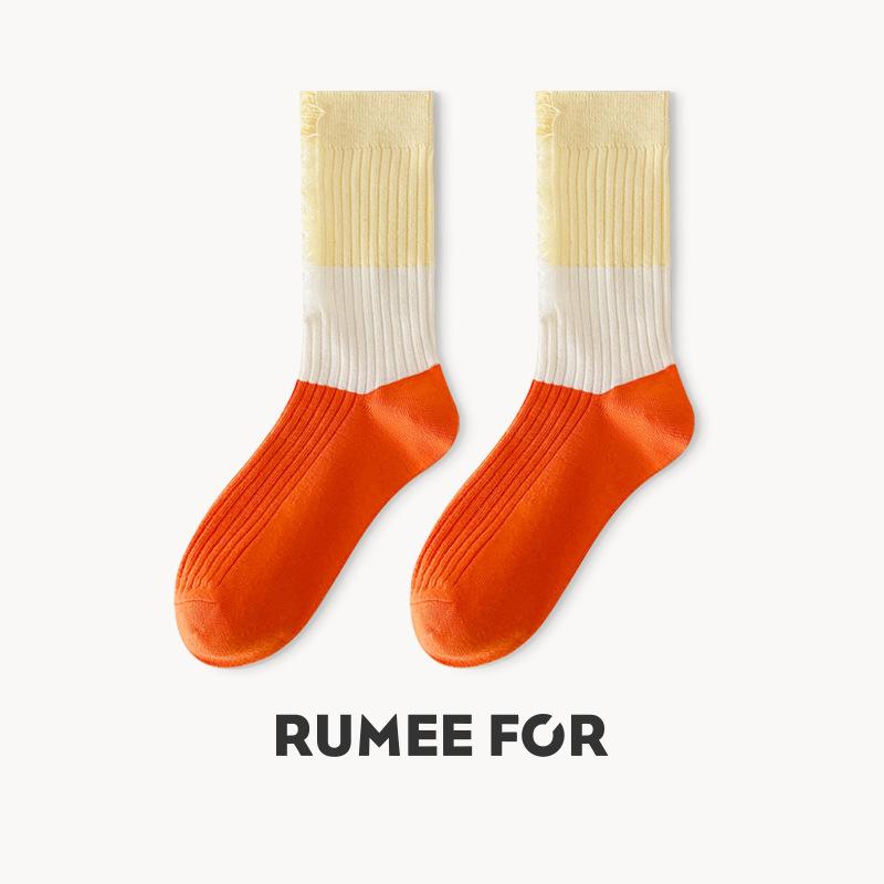 5 Pairs of Female Spring and Summer Personality Match Color Trend In The Tube Stack Socks