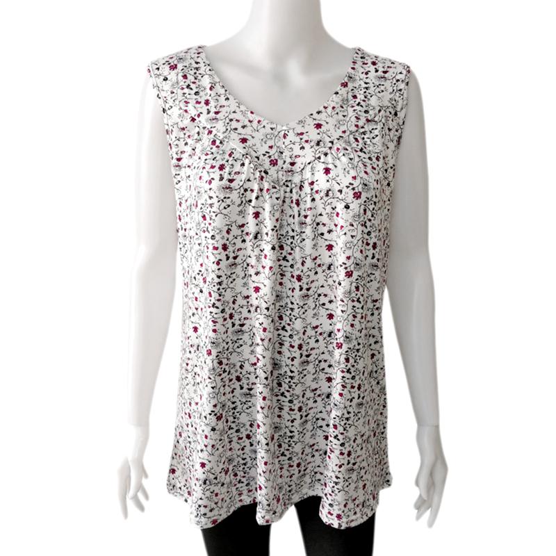 

1Pc Sleeveless T-shirt Polyester Fiber Casual Floral Vest Baggy Tops Blouse Womens Plus Size M белый