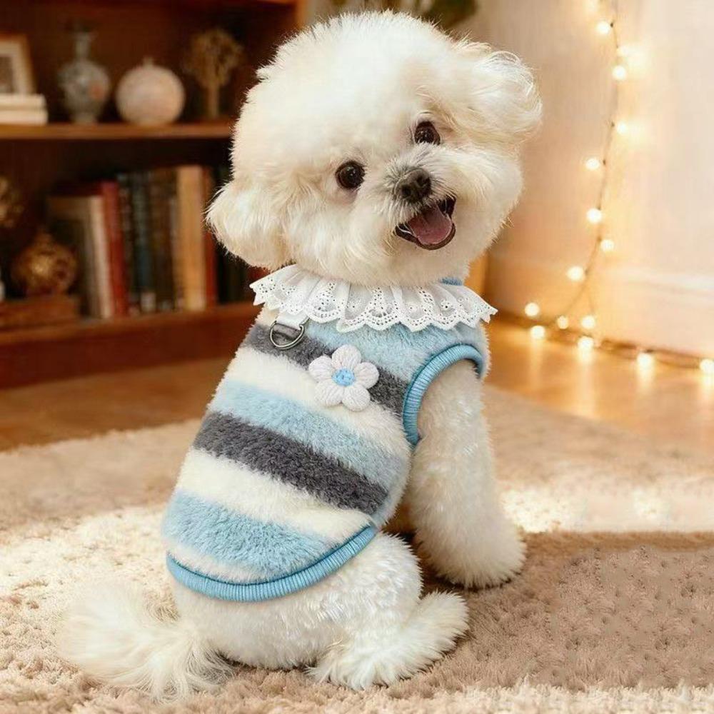 Soft Plush Puppy Winter Vest Stripe Pet Clothes New Cat Hoodies Outdoor