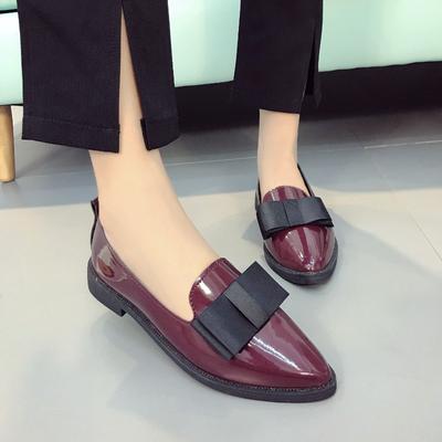 Fashion Bow Women Flats Shoes Patent Leather Ballerina Shoes Low Heels Female Loafers Pointed Toe Dress Woman Thick Heel Shoes Zapatos