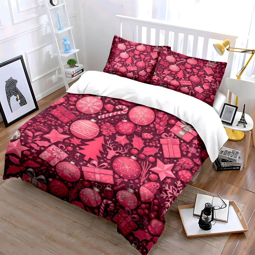 Christmas Ornament Set Decoration Accessories Bedding Set With 1 Duvet Cover 2 Pillowcases Single Double King Queen, Gift
