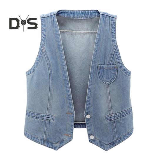 Dame dongerivest Ermeløs løs V-hals doble knapper Ensfarget vintage fast søm Hip Hop Streetwear Dame Høst Vårvest