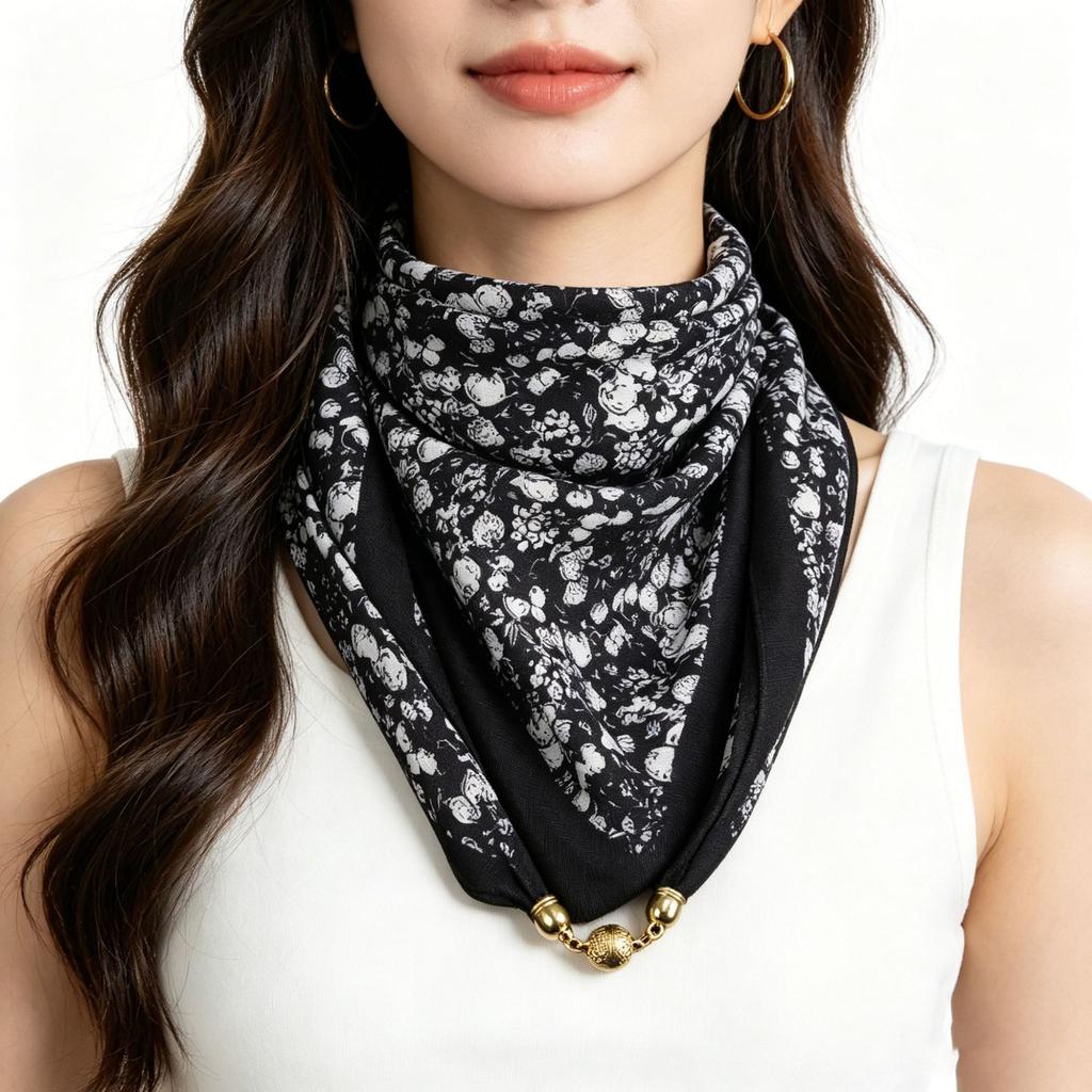 Magnetic silk scarf buckle chain silk scarf small square scarf spring, autumn and winter advanced sense matching shirt scarf neck protection scarf wom