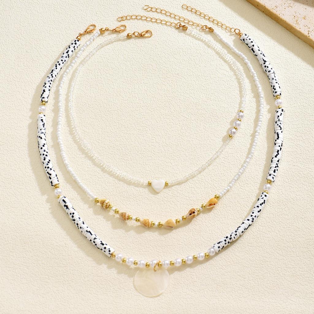 Shell beaded necklace, European and American sweater accessories, women's multi-layer stacking, personalized love pearl collarbone chain
