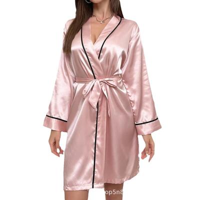 Peignoir de pyjama en soie d'imitation à col en V pour femme, style influenceur