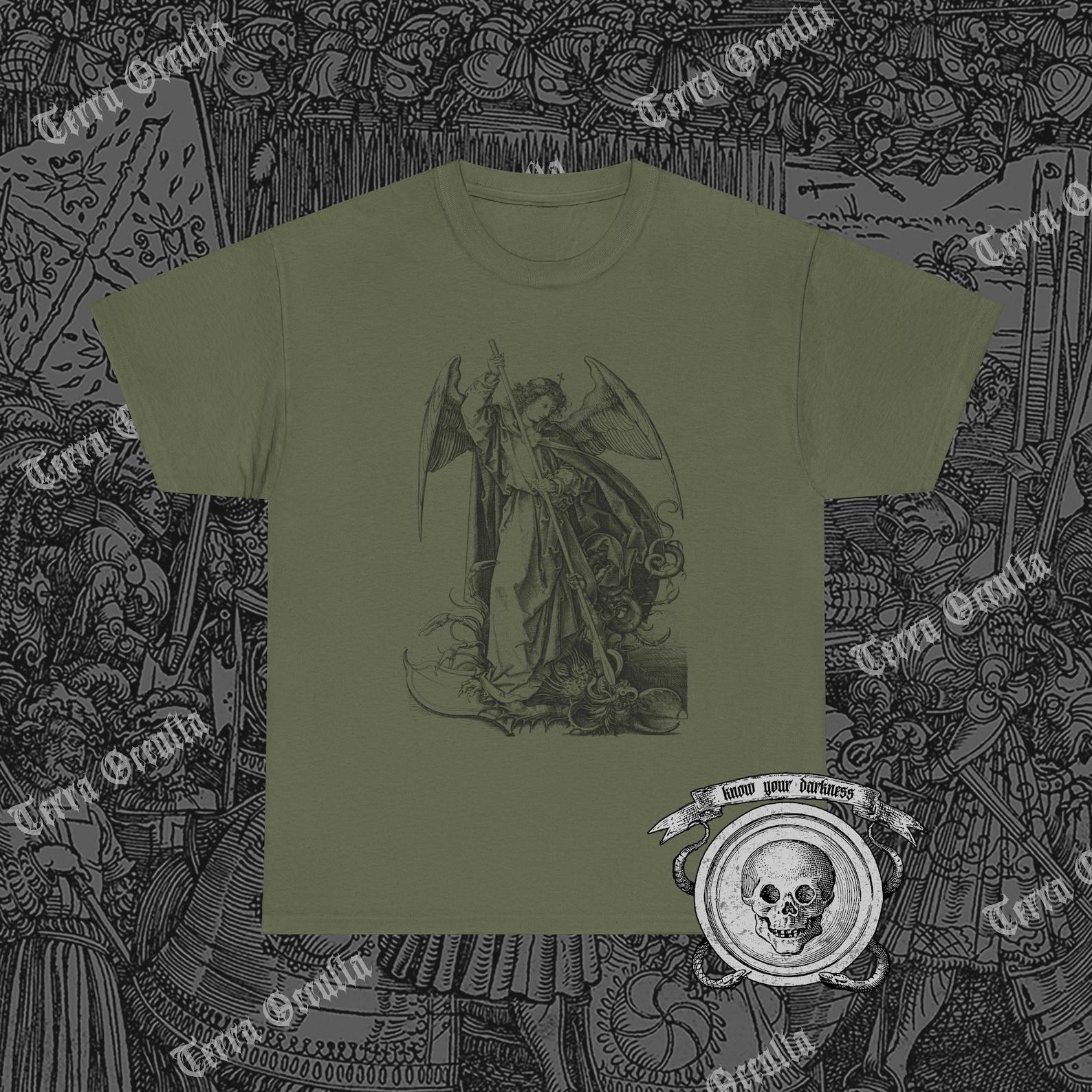 Saint Michael Slaying the Dragon Shirt, Martin Schongauer, Archangel Michael 2XL