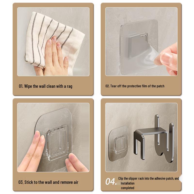 Wall-Mounted Punch-Free Bathroom Slipper Rack & Shoe Hook.