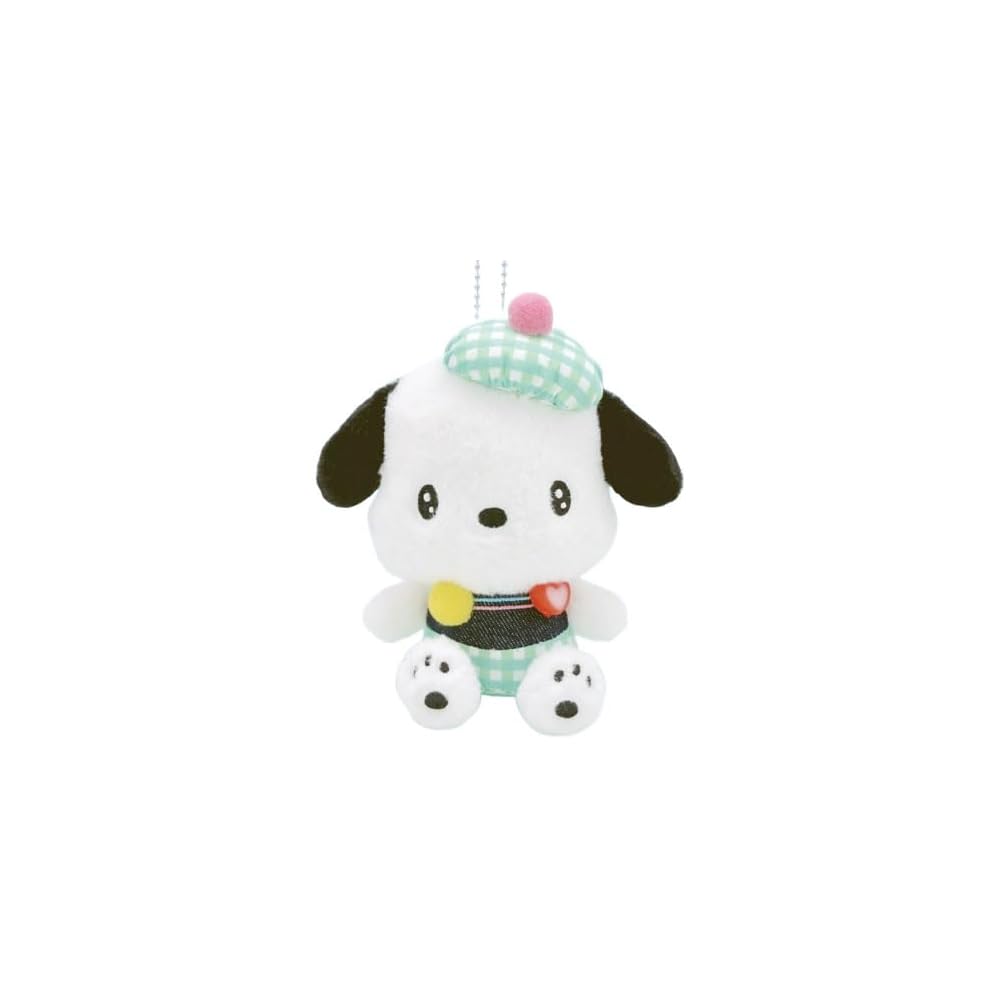 Nakajima Corporation Sanrio Characters Gingham Denim Pochacco Mascot Plush Toy 14.5x13x8.5 cm