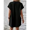 2026 New Women's Spring Summer Solid Color Round Neck Loose Fit Short Sleeve Pocket Casual Beach Dress