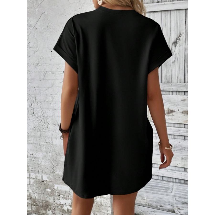 2026 New Women's Spring Summer Solid Color Round Neck Loose Fit Short Sleeve Pocket Casual Beach Dress