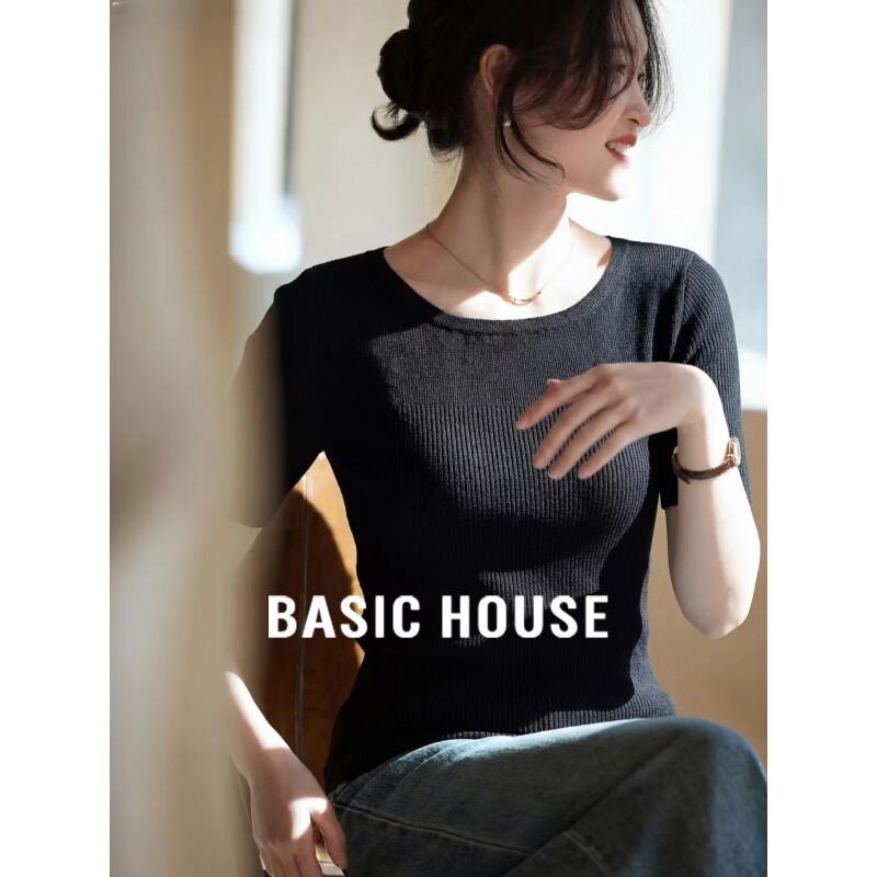 Basic House Women s Slim-Fit Round Neck Short Sleeve T-Shirt XL