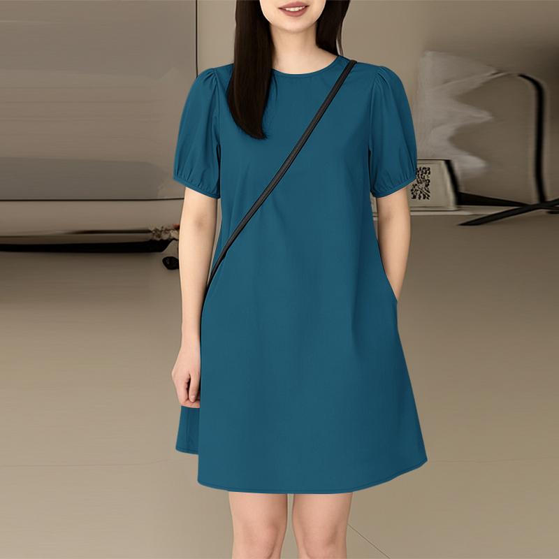 ZANZEA Women Casual Round Neck Solid Color Summer Short Sleeve Dress