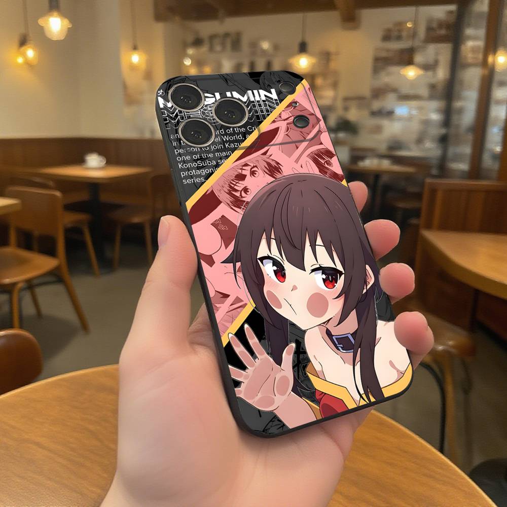 Megumin Anime K-KonoSubaS Phone Case For iPhone 17,16,15,14,13,12,11,Pro,XS,Max,XR,Plus,E,SE4,Mini Black Soft Cover iPhone17
