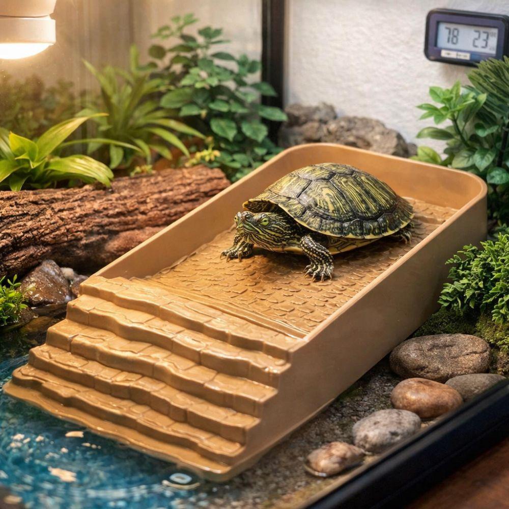 Ornaments Plastic Reptile Water Dish Square Ladder Climbing Turtle Bath Basin with Ramp Multi-functional Bathing Pool Amphibians