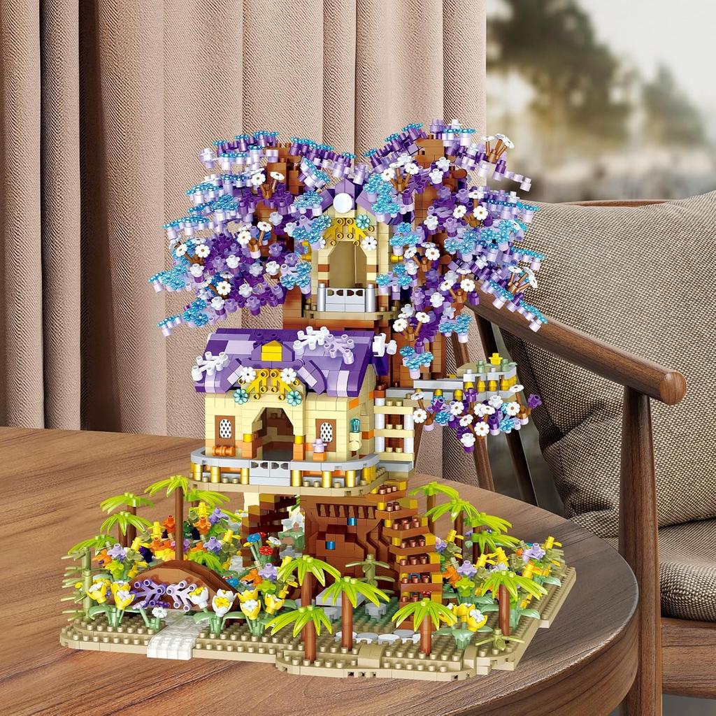 Stavebnice Domeček na stromě, 3049 dílků Domeček na stromě přátelství Stavebnice uličního pohledu, Kreativní lesní dům STEM Mikro kostky Hračky, Model v lesním stylu