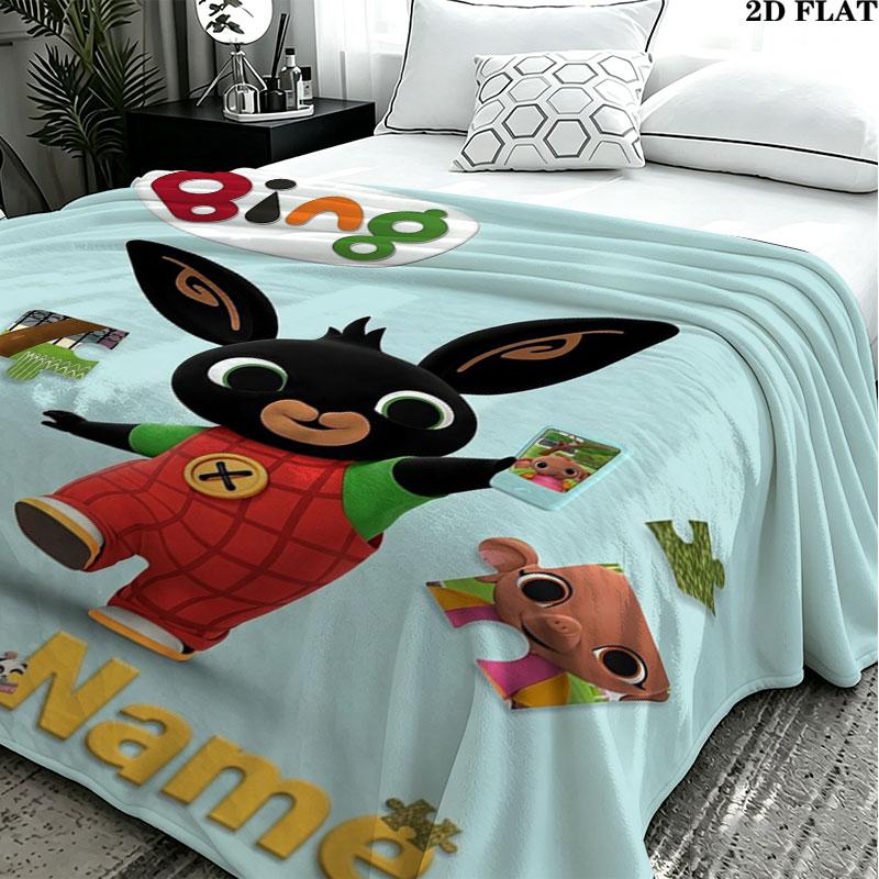 1PC Bing Custom Name Patterned Flannel Blanket Suitable For All Seasons for Home Decor Warmth and Comfort Gifts Holiday Present
